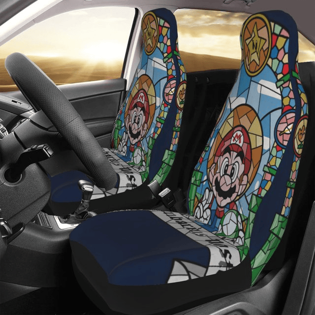 Mario Car Seat Covers Super Mario Stained Glass Style Seat Covers Colorful