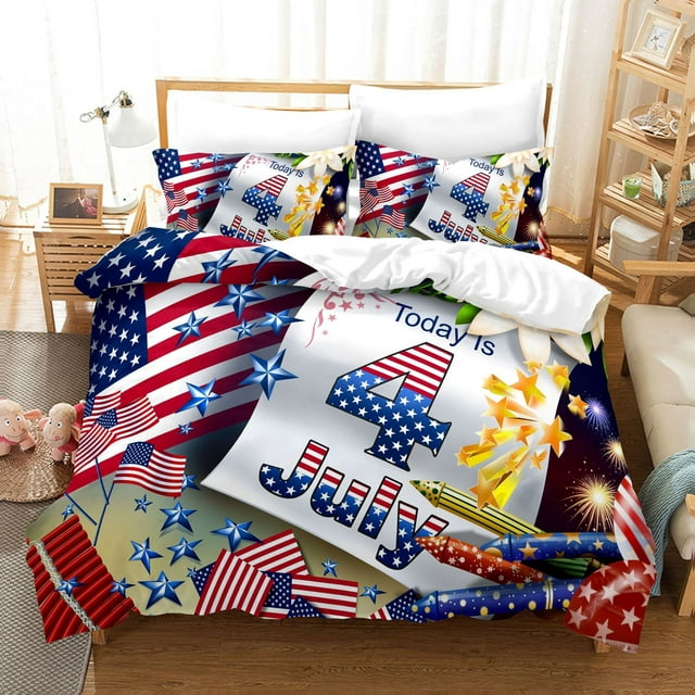 4th of July Bedding Set Today Is 4th Of July Fireworks Duvet Covers Blue Red Unique Gift