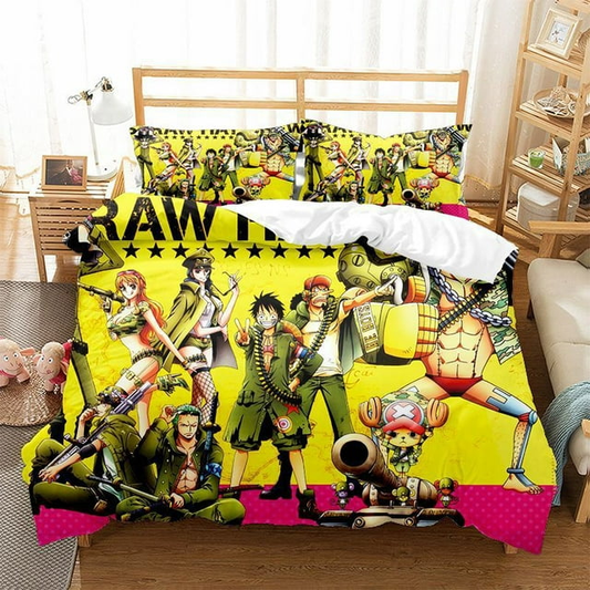 One Piece Bedding Set One Piece Characters Straw Hat Team Duvet Covers Green Yellow Unique Gift