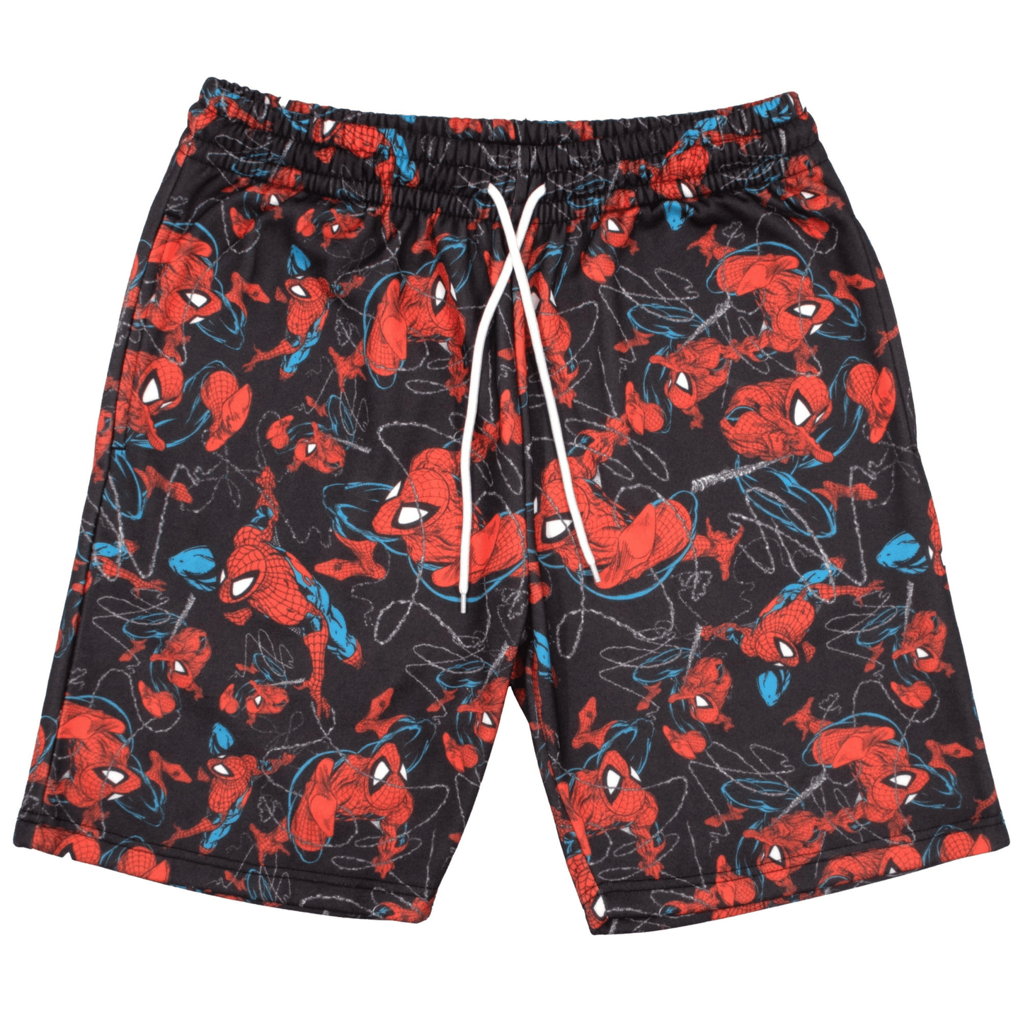 Spiderman Shorts MV Spiderman Poses Web Pattern Beach Shorts Black Red