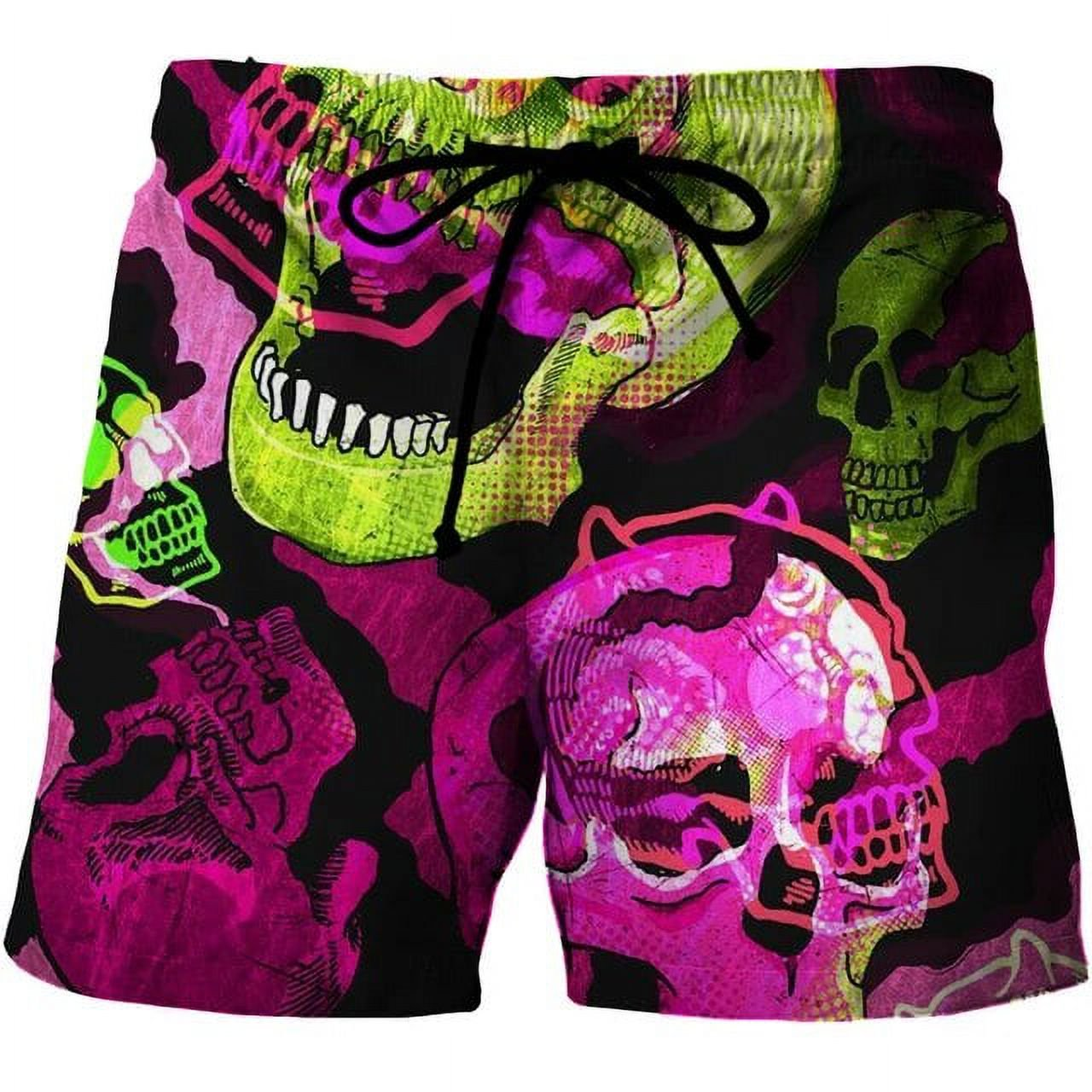 Skull Shorts Neon Light Evil Skull Pattern Beach Shorts Colorful