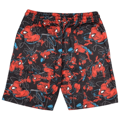 Spiderman Shorts MV Spiderman Poses Web Pattern Beach Shorts Black Red