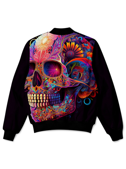 Skull Bomber Jacket Flower Sugar Skull Graphic Bomber Colorful Unisex