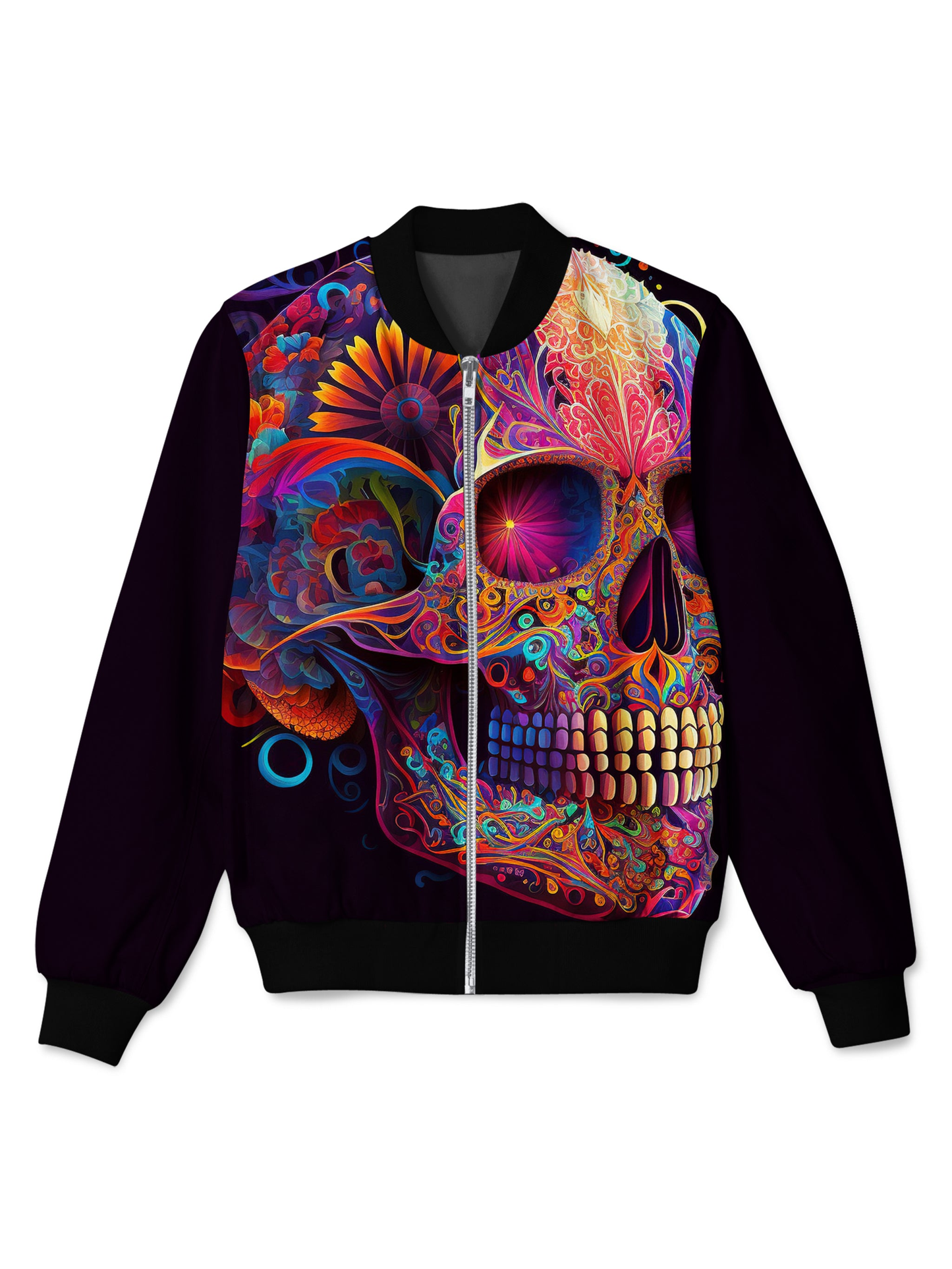 Skull Bomber Jacket Flower Sugar Skull Graphic Bomber Colorful Unisex