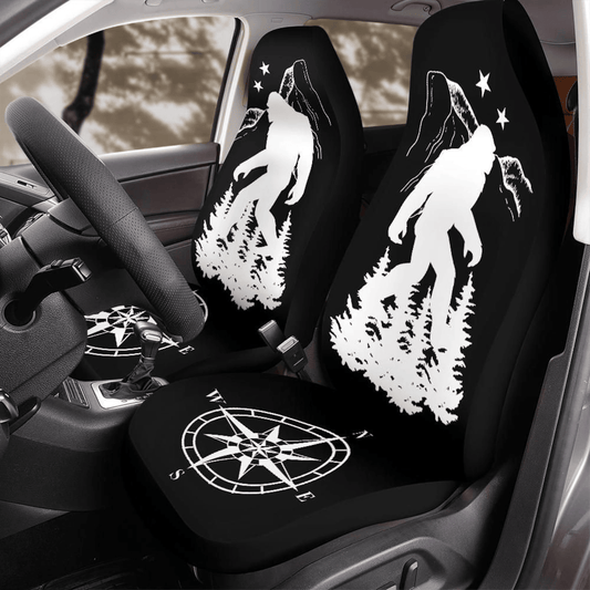 Bigfoot Car Seat Covers Bigfoot In Forest Compass Silhouette Seat Covers Black White