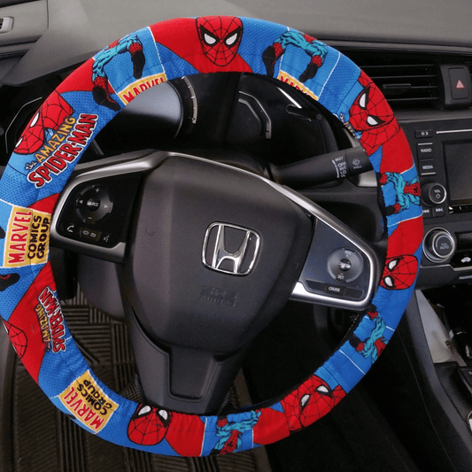 Spiderman Steering Wheel Cover MV Comic Spiderman Pattern Driving Wheel Cover Red Blue