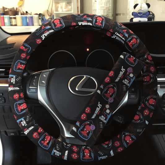 Spiderman Steering Wheel Cover Spiderman Web Slinger Pattern Driving Wheel Cover Black Red