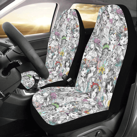 DN Car Seat Covers DN Princesses Art Pattern Seat Covers White