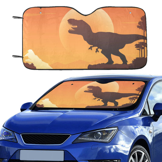 Dinosaur Car Sun Shade Sunset T-Rex Dino Silhouette Winshield Sun Shade Orange Black