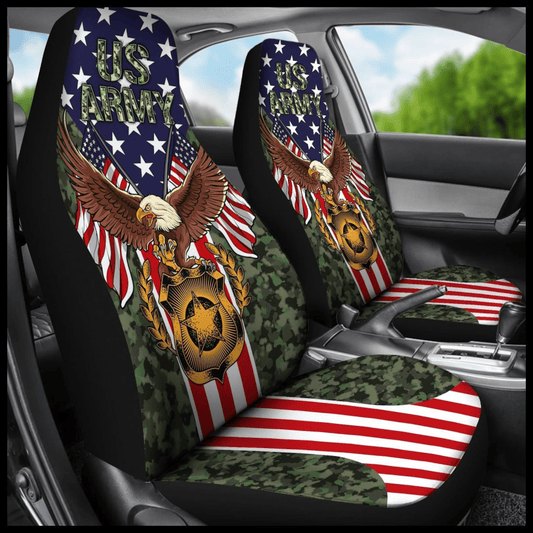 Veteran Car Seat Covers US Army Symbol Camoflage Pattern Seat Covers Red Green