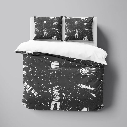 Astronaut Bedding Set Astronaut Spaceship Shooting Star Duvet Covers Black White Unique Gift