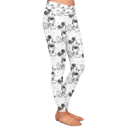 MM Leggings MM Sketch Art Pattern High Waisted Legging White For Women