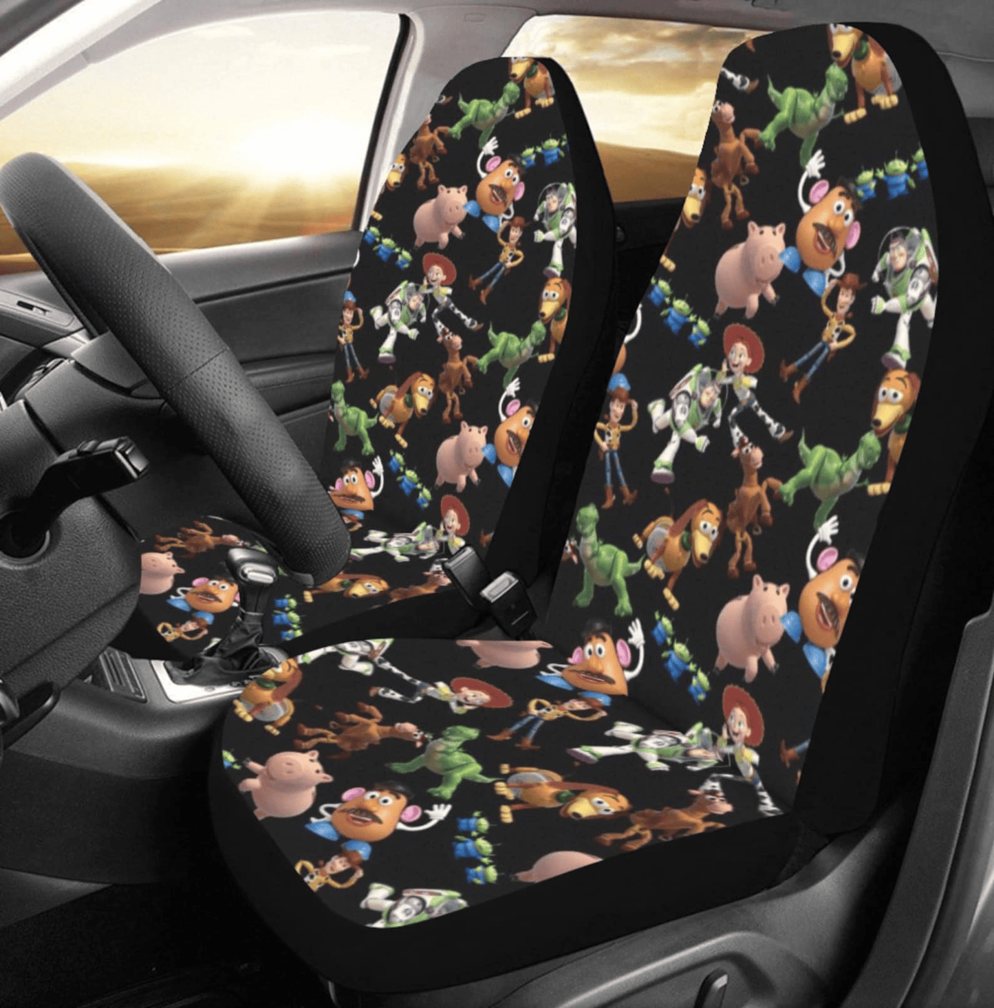 Toy Story Car Seat Covers Woody Jessie Buzz Rex Pattern Seat Covers Black