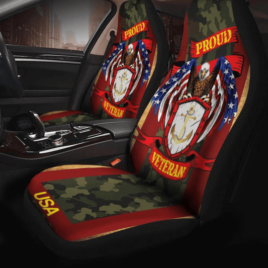 Veteran Car Seat Covers Proud Veteran USA Eagle Graphic Seat Covers Red Green