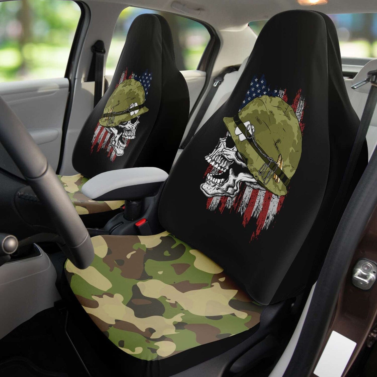 Veteran Car Seat Covers Skull American Army Solider Camoflage Pattern Seat Covers Black Green