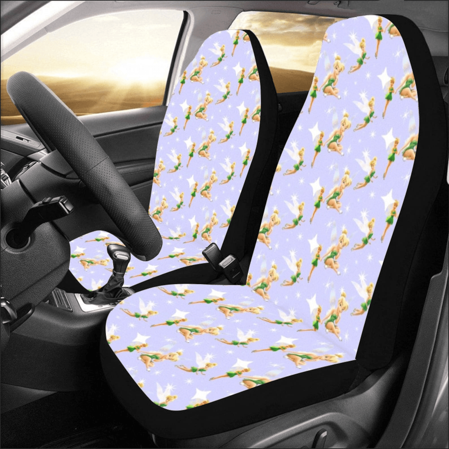 Tinker Bell Car Seat Covers Tinker Bell All Poses Pattern Seat Covers Purple