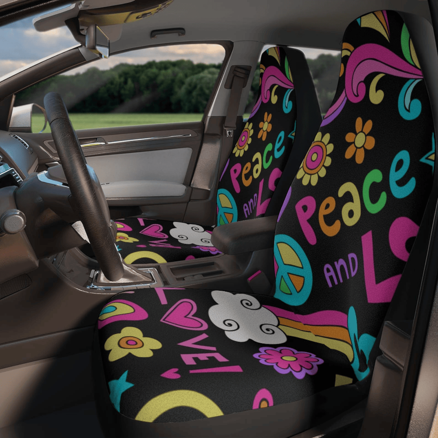 Hippie Car Seat Covers Hippie Style Peace And Love Seat Covers Black Pink