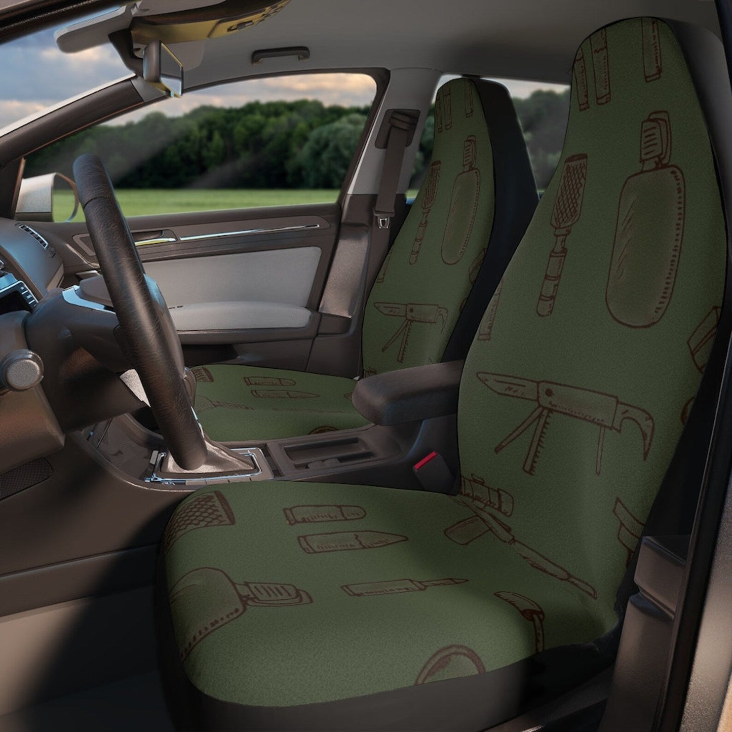 Veteran Car Seat Covers Army Weapon Gear Pattern Seat Covers Green