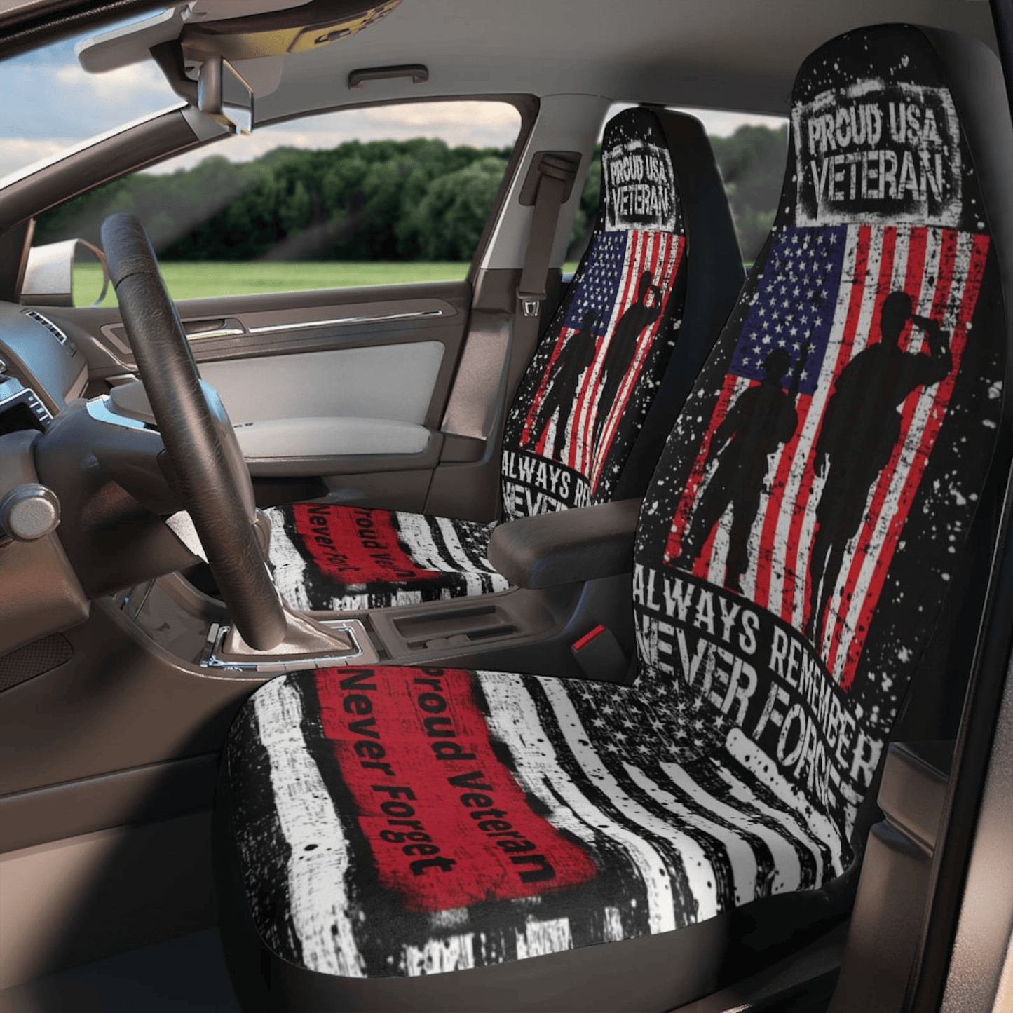 Veteran Car Seat Covers Proud USA Veteran Always Remember Never Forget Seat Covers Black White