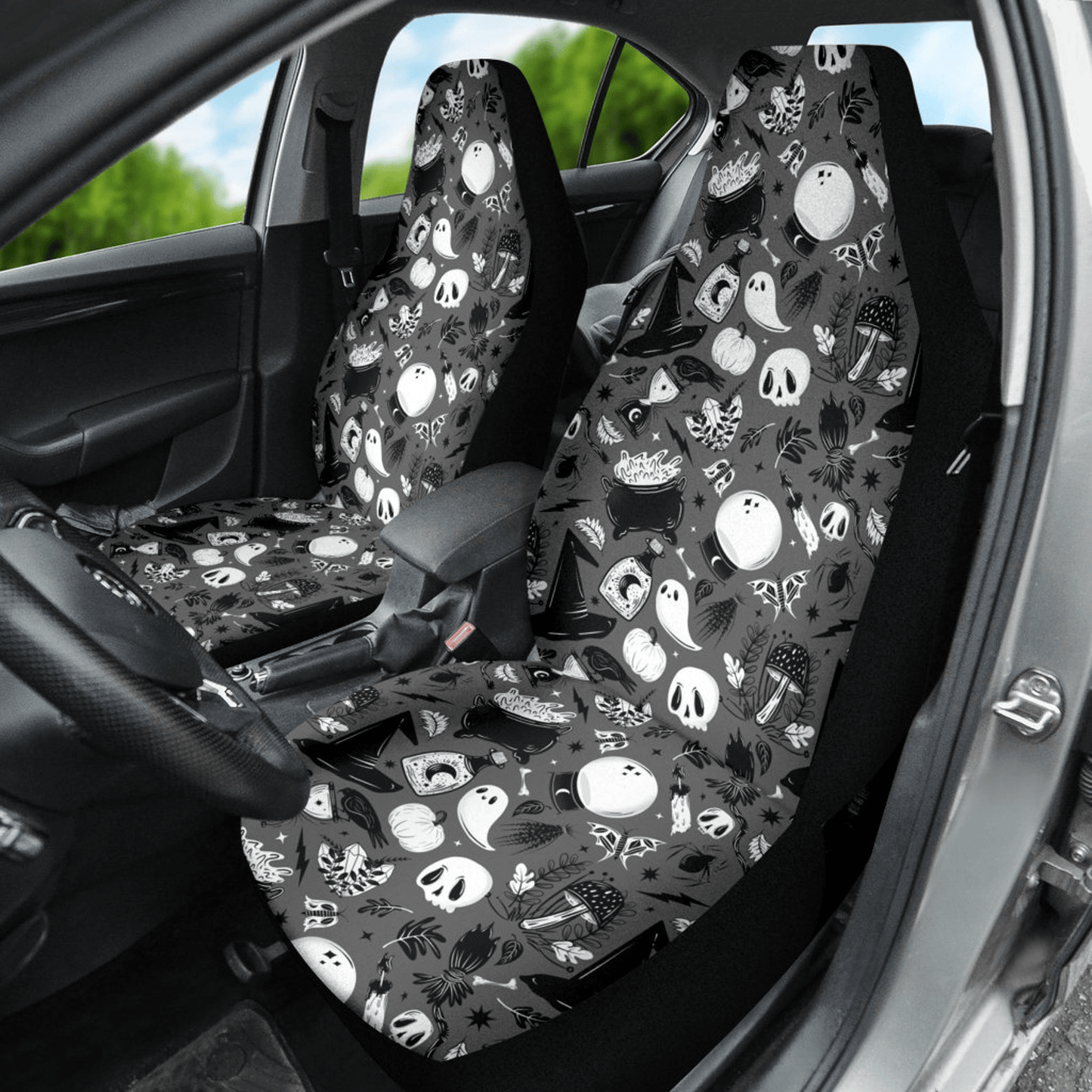 Halloween Car Seat Covers Halloween Ghost Witch Hat Pattern Seat Covers Black White