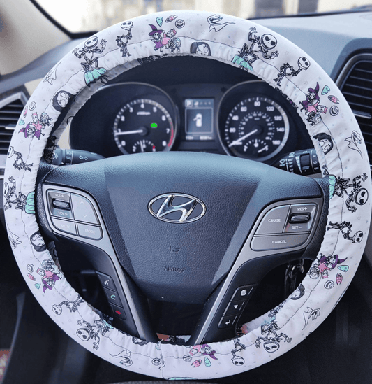 TNBC Steering Wheel Cover Jack Sally The Boogie's Boys Pattern Driving Wheel Cover White