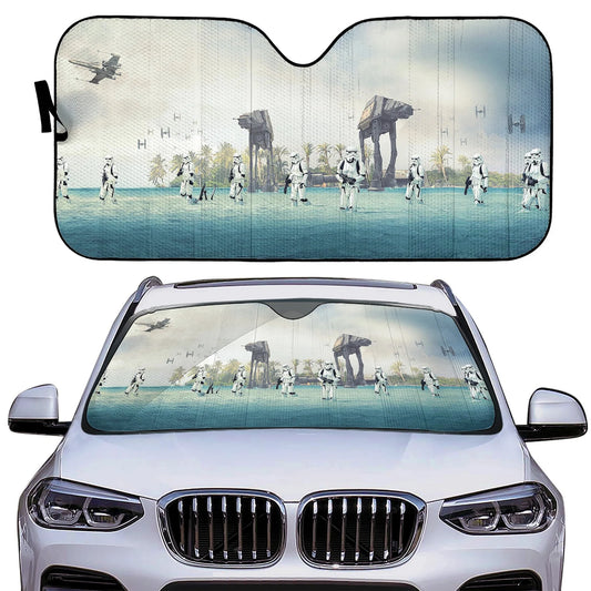 SW Car Sun Shade AT-AT Stormtrooper at the Beach Winshield Sun Shade Blue White