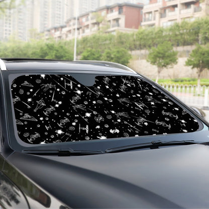 SW Car Sun Shade Epic Space Battle Pattern Winshield Sun Shade Black