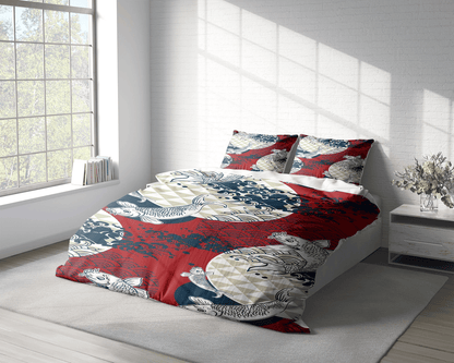 Japan Bedding Set Japanese Traditional Koi Fish Art Duvet Covers Red White Unique Gift