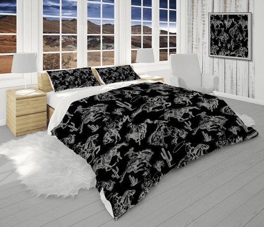 Horse Bedding Set Cowboy Riding Horse Pattern Duvet Covers Black Unique Gift