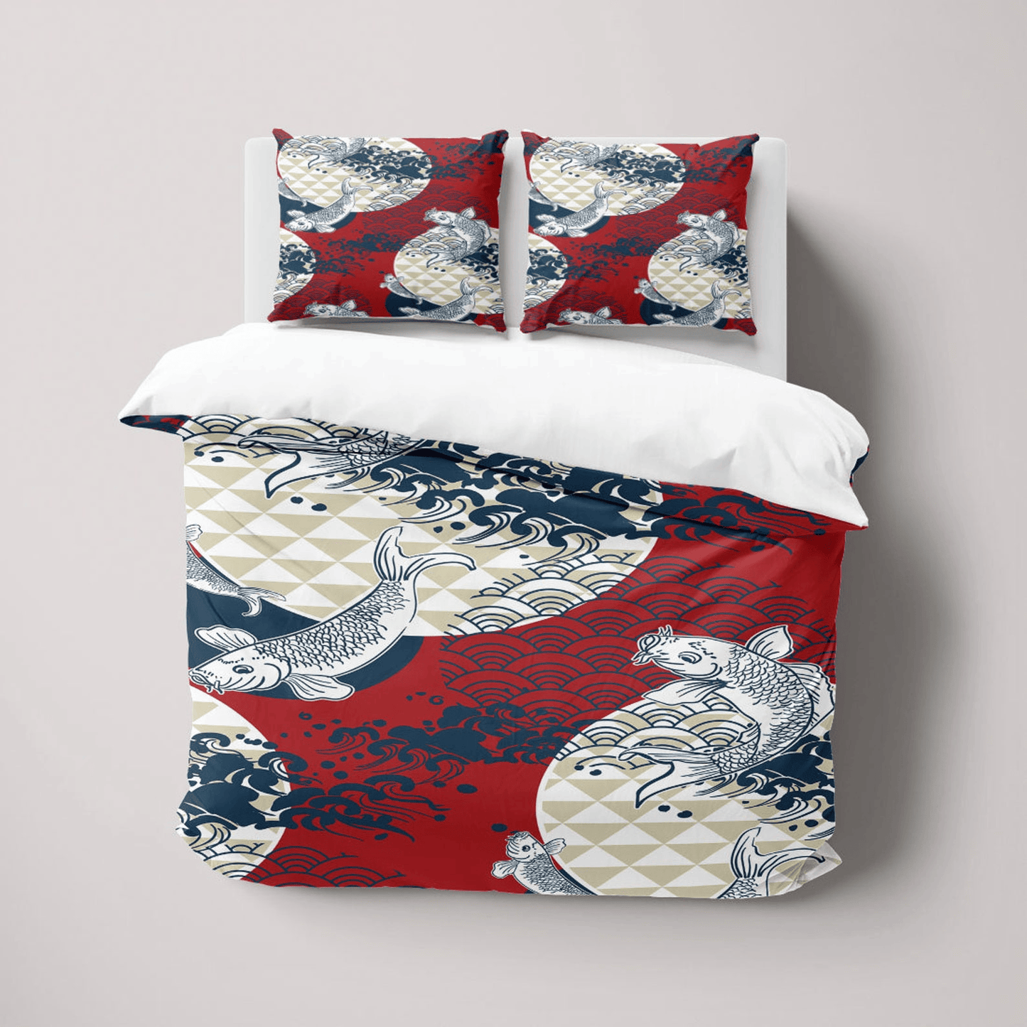 Japan Bedding Set Japanese Traditional Koi Fish Art Duvet Covers Red White Unique Gift