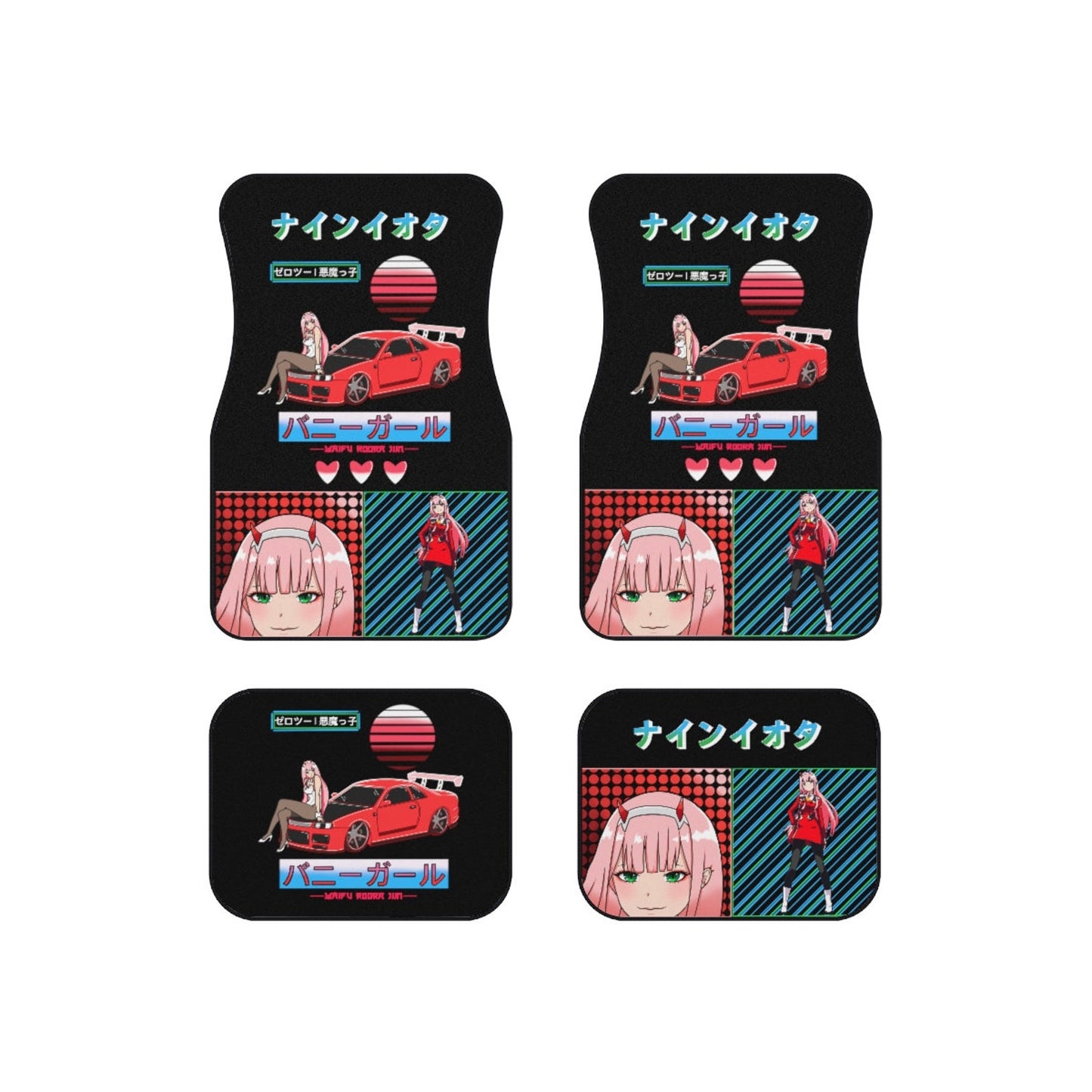 Darling In The Franxx Car Mats Zero Two With Super Car Graphic Car Floor Mats Black Red