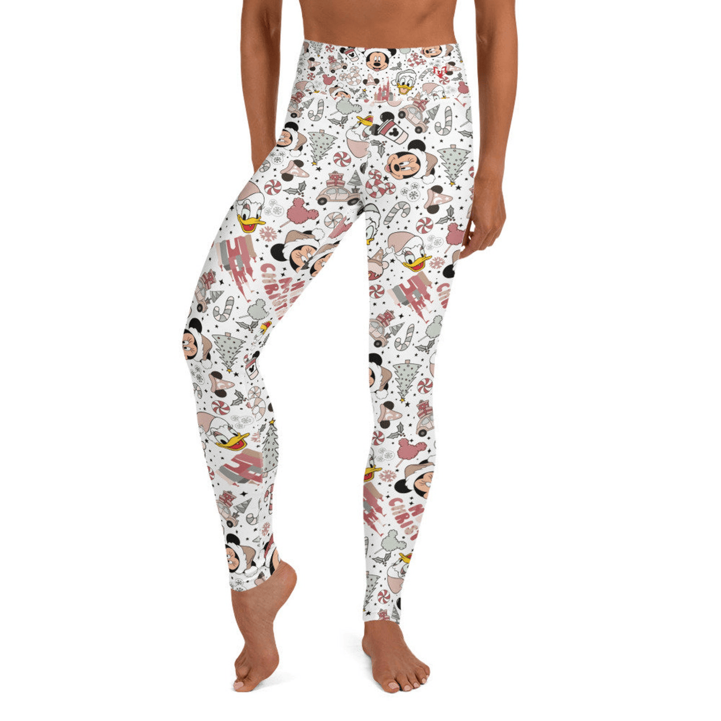 DN Leggings Christmas DN Daisy Minnie Pattern High Waisted Legging White Pink For Women