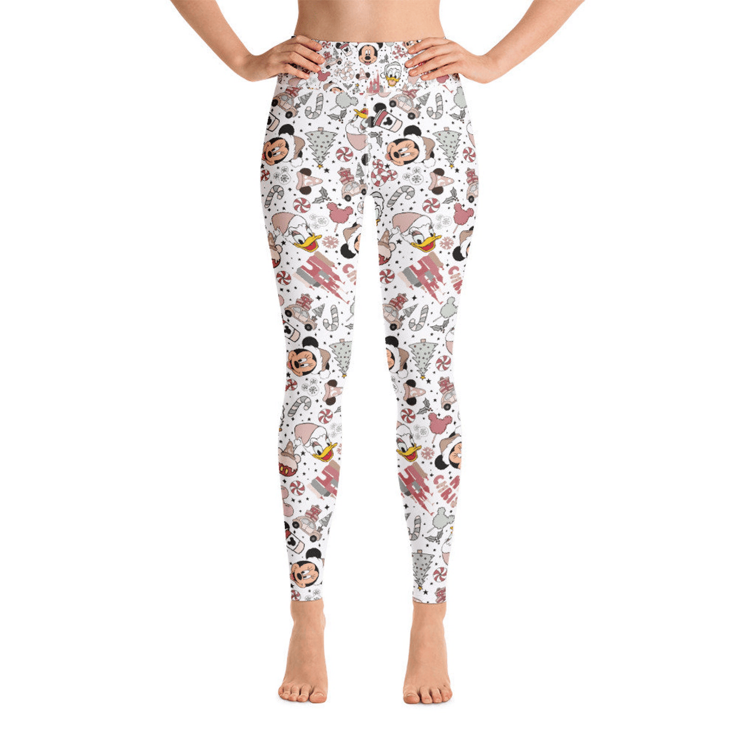 DN Leggings Christmas DN Daisy Minnie Pattern High Waisted Legging White Pink For Women