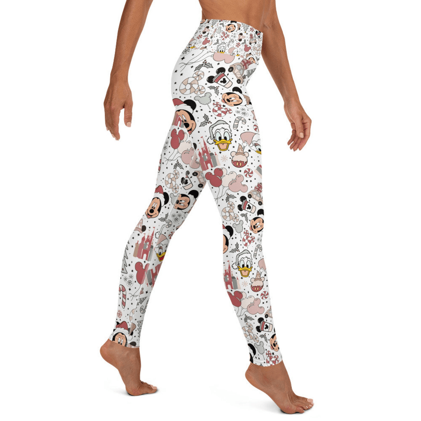 DN Leggings Christmas DN Daisy Minnie Pattern High Waisted Legging White Pink For Women