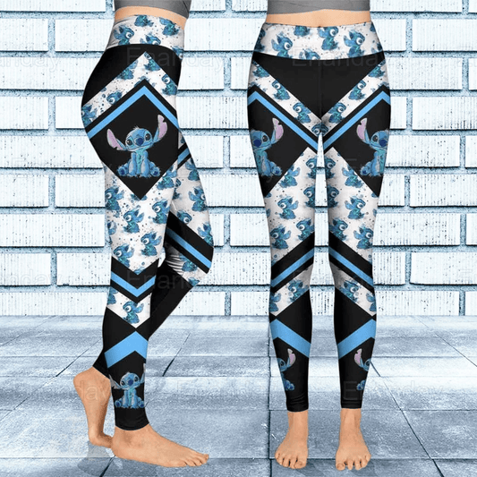 Stitch Leggings Character Painting Stitch Pattern High Waisted Legging Black Blue For Women