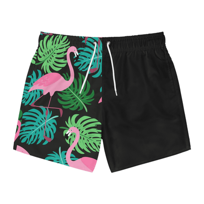 Flamingo Shorts Flamingo Tropical Leaves Pattern Beach Shorts Black