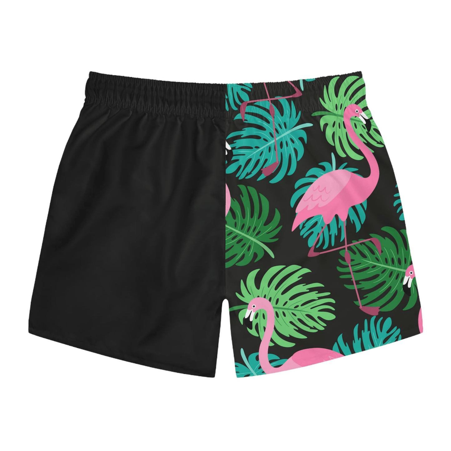 Flamingo Shorts Flamingo Tropical Leaves Pattern Beach Shorts Black