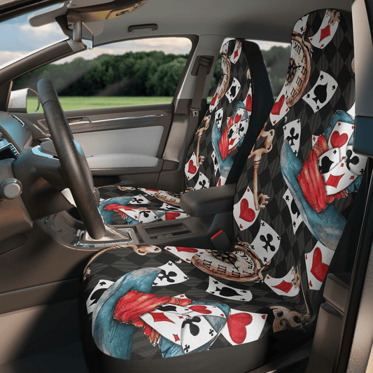 Alice In Wonderland Car Seat Covers DN Cards Hat Clocks Pattern Seat Covers Colorful