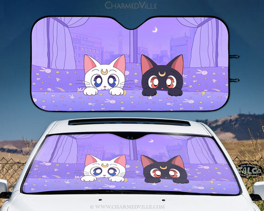 Sailor Moon Car Sun Shade Luna And Artemis Cat Cute Winshield Sun Shade Purple