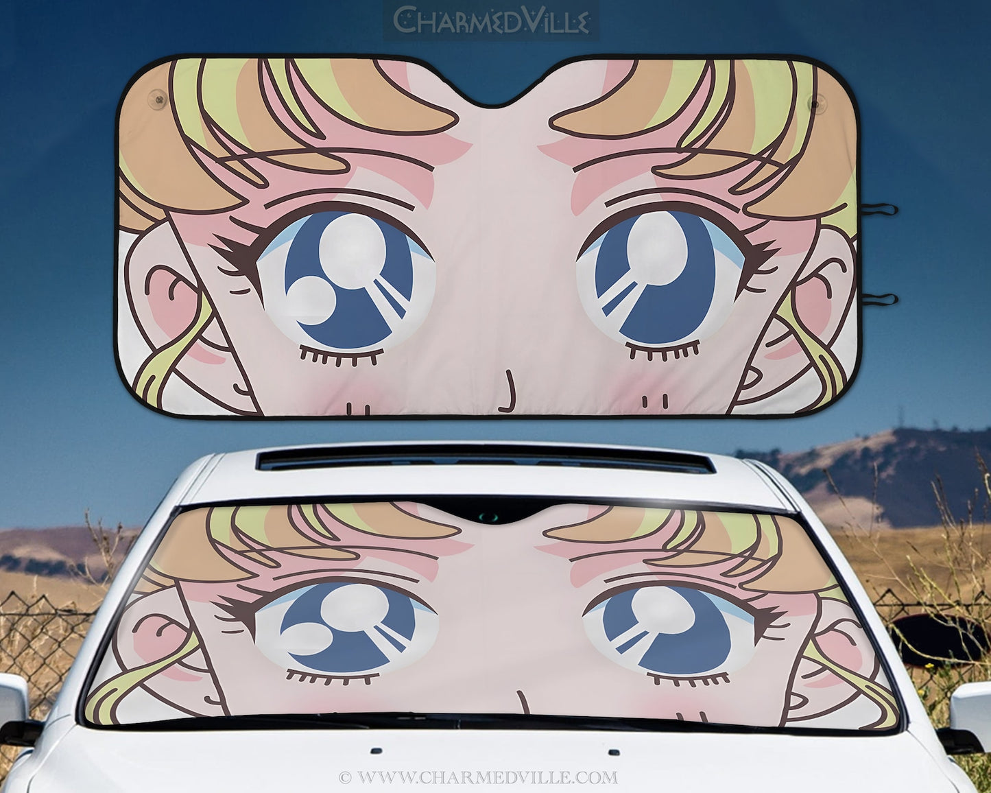 Sailor Moon Car Sun Shade Tsukino Usagi Sailor Moon Face Winshield Sun Shade Pink Yellow