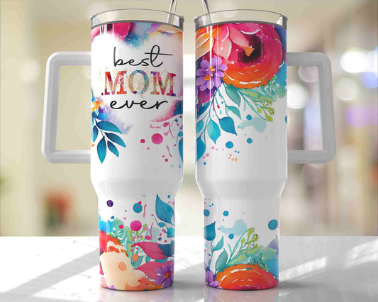 Mother 40 Oz Tumbler Beast Mom Ever Flower Pattern Tumbler 40 Oz Colorful