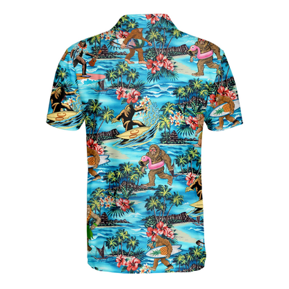 Bigfoot Polo Shirt Bigfoot With Swimming Float And Surfing Pattern Polo Tees Coloful