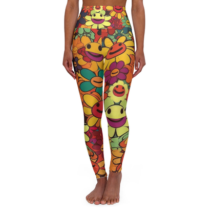 Hippie Leggings Smiley Faces Doodle Pattern High Waisted Legging Colorful For Women