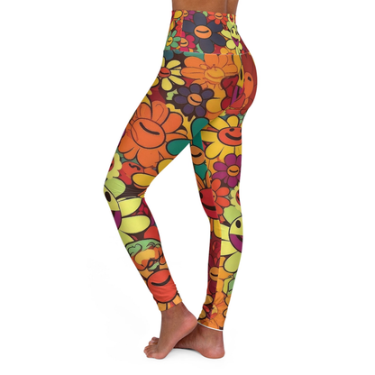 Hippie Leggings Smiley Faces Doodle Pattern High Waisted Legging Colorful For Women