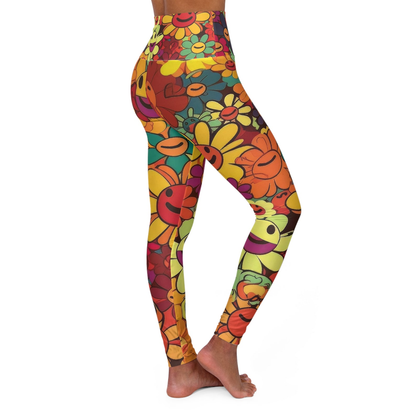 Hippie Leggings Smiley Faces Doodle Pattern High Waisted Legging Colorful For Women