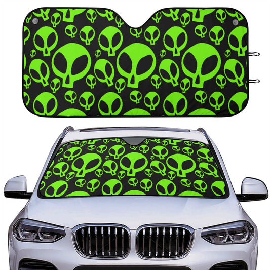 Alien Car Sun Shade Cartoon Style Alien Pattern Winshield Sun Shade Black Green