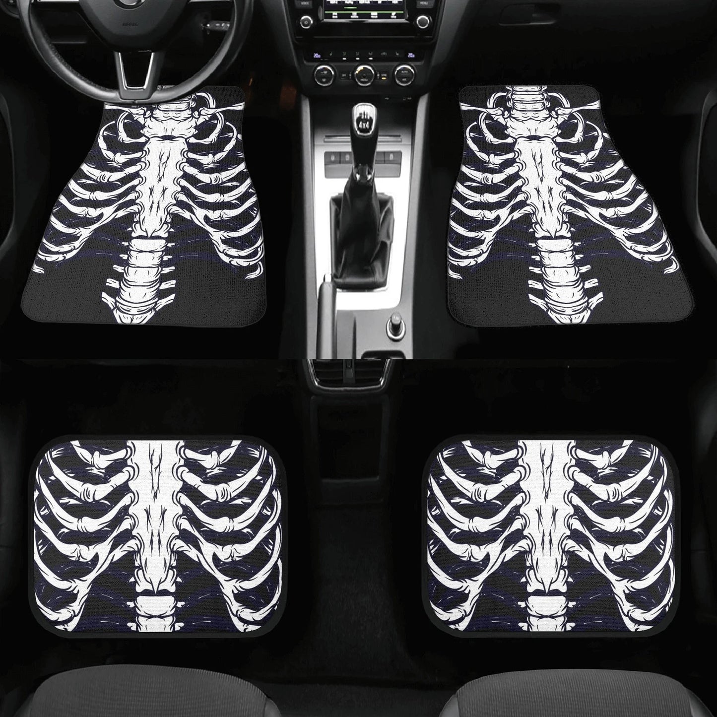 Halloween Car Mats Halloween Goth Ribcage Bone Pattern Car Floor Mats Black White