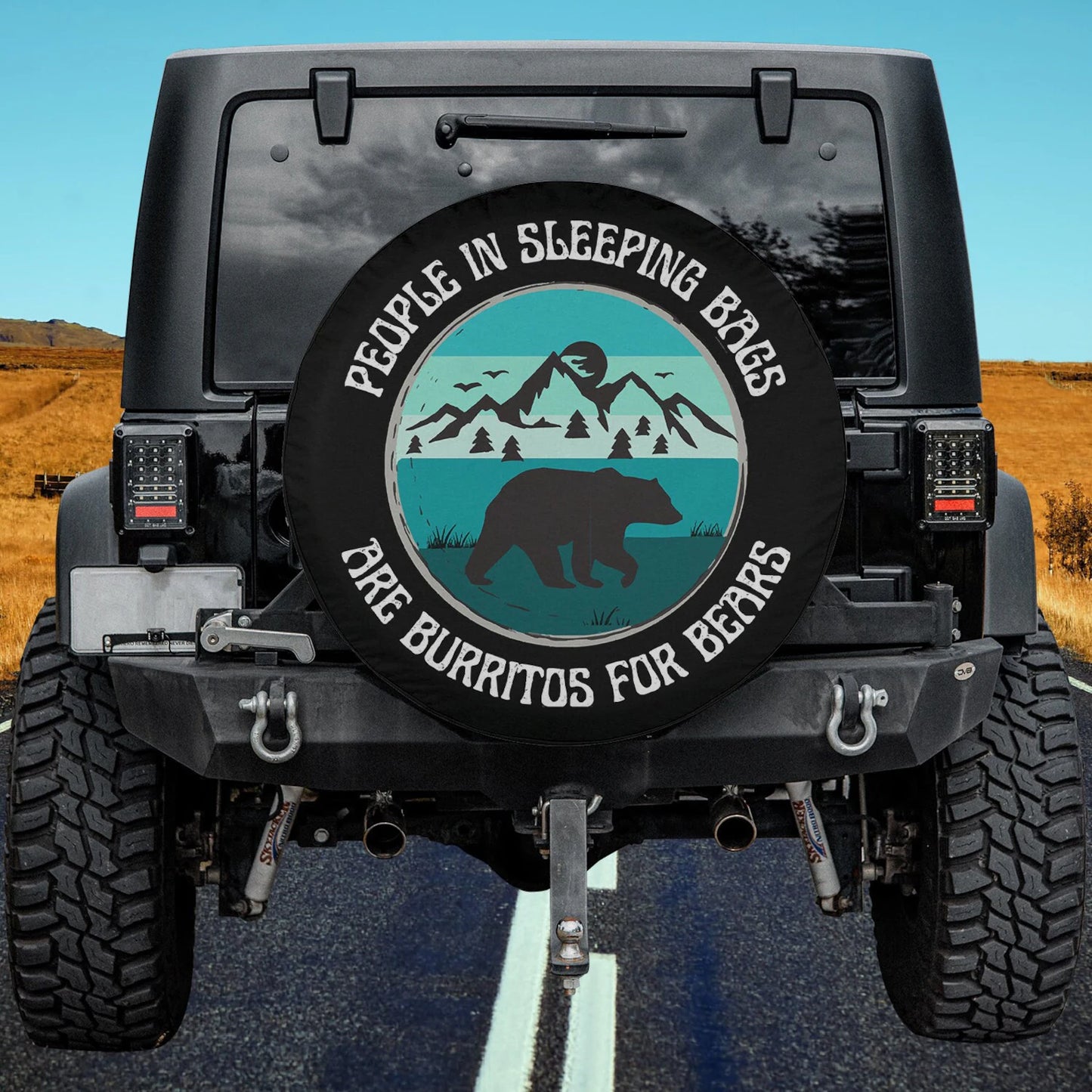 Bear Spare Tire Cover People In Sleeping Bags Are Burritos For Bears Tire Covers Black Blue