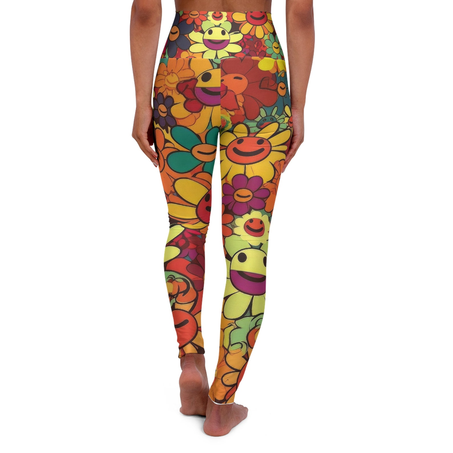 Hippie Leggings Smiley Faces Doodle Pattern High Waisted Legging Colorful For Women