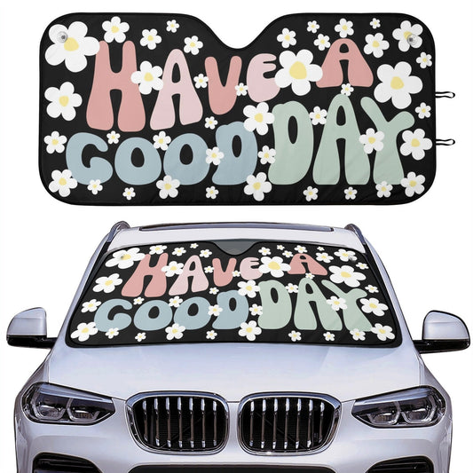 Hippie Car Sun Shade Hippie Have A Good Day Winshield Sun Shade Black White